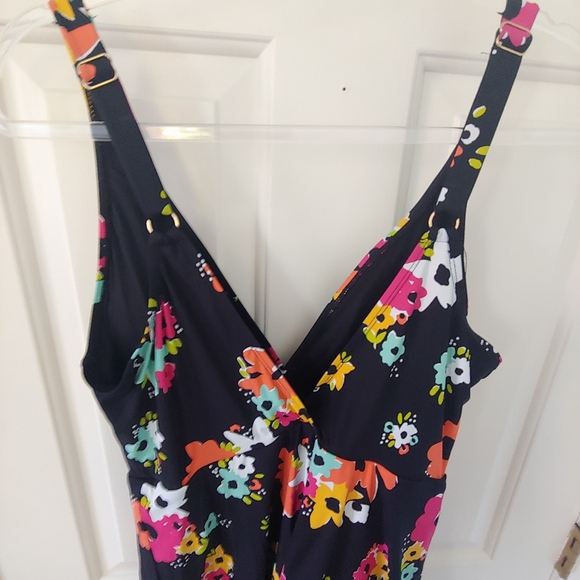 NWOT Anne Cole Black / Multi Floral Island Bloom Plunge Swim Dress – Size 12 - Picture 3 of 8